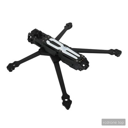 DeepSpace ROC 7 carbon fiber FPV frame shown from the opposite front three-quarter angle with white top plate accents.