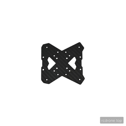 Square black carbon-fiber-pattern mounting plate with paired arrow-shaped cutouts and multiple circular holes.