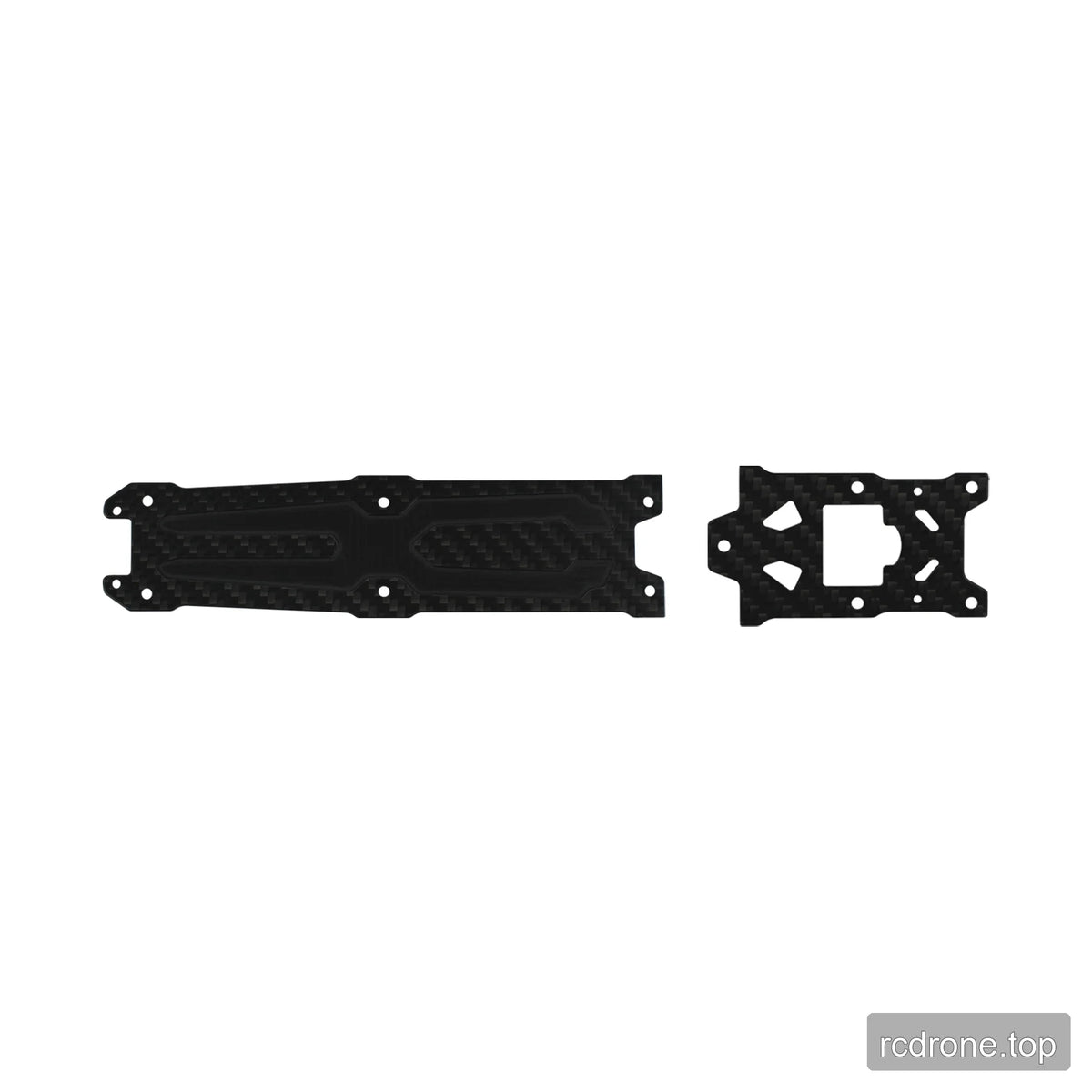 Long black carbon-fiber-pattern plate and smaller rectangular plate, both with mounting holes and cutouts.