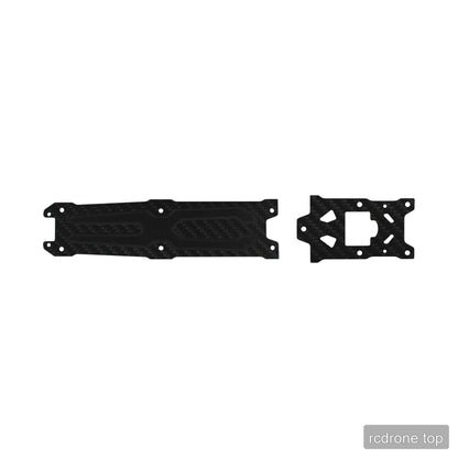 Long black carbon-fiber-pattern plate and smaller rectangular plate, both with mounting holes and cutouts.