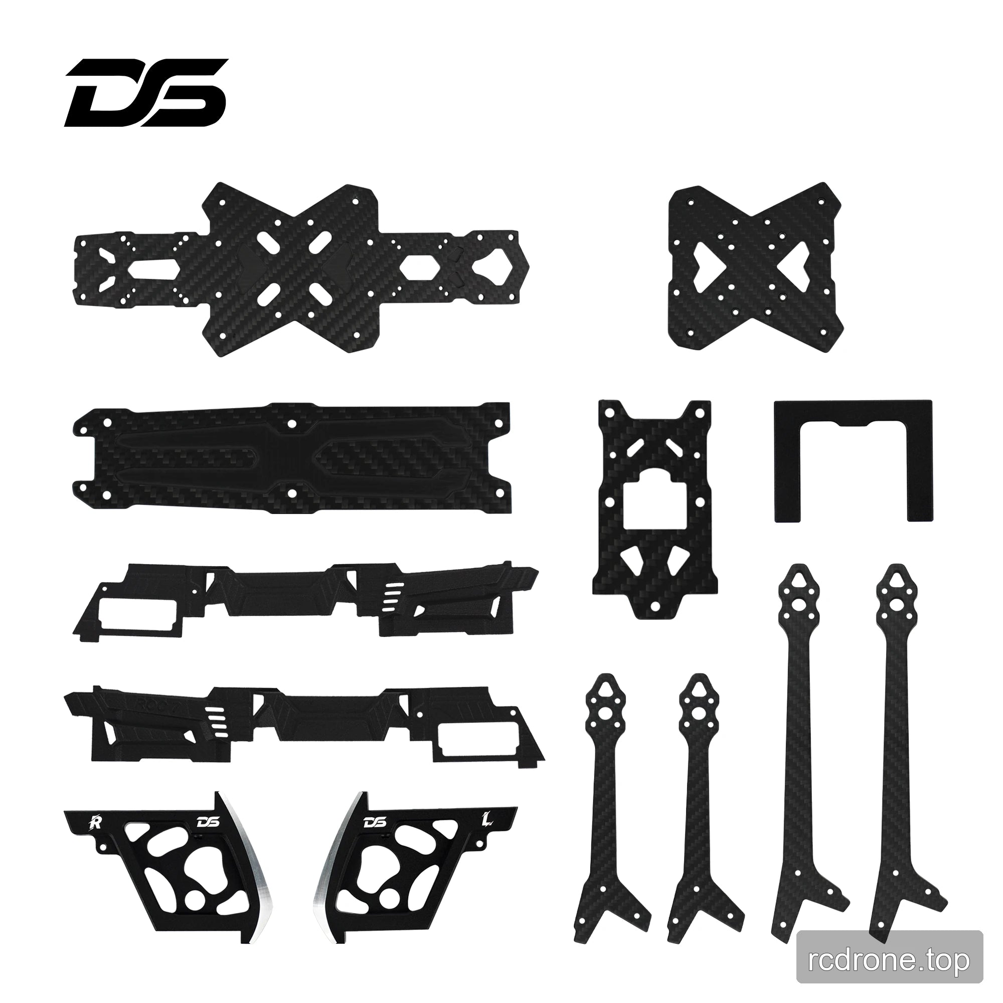 Assorted ROC 7 FPV drone replacement arms, plates, and side panels