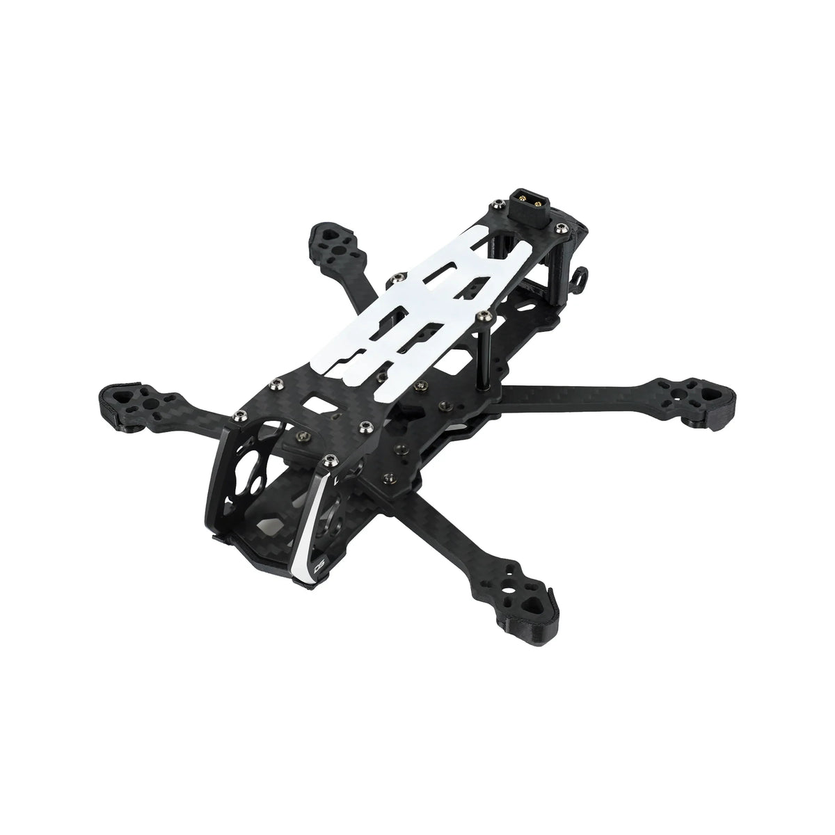 DeepSpace SEEKER 3 carbon-fiber FPV frame kit shown assembled from an elevated front three-quarter angle.
