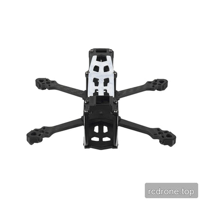 DeepSpace SEEKER 3 FPV frame kit shown from the rear, with the carbon-fiber arms and upright white top plate visible.