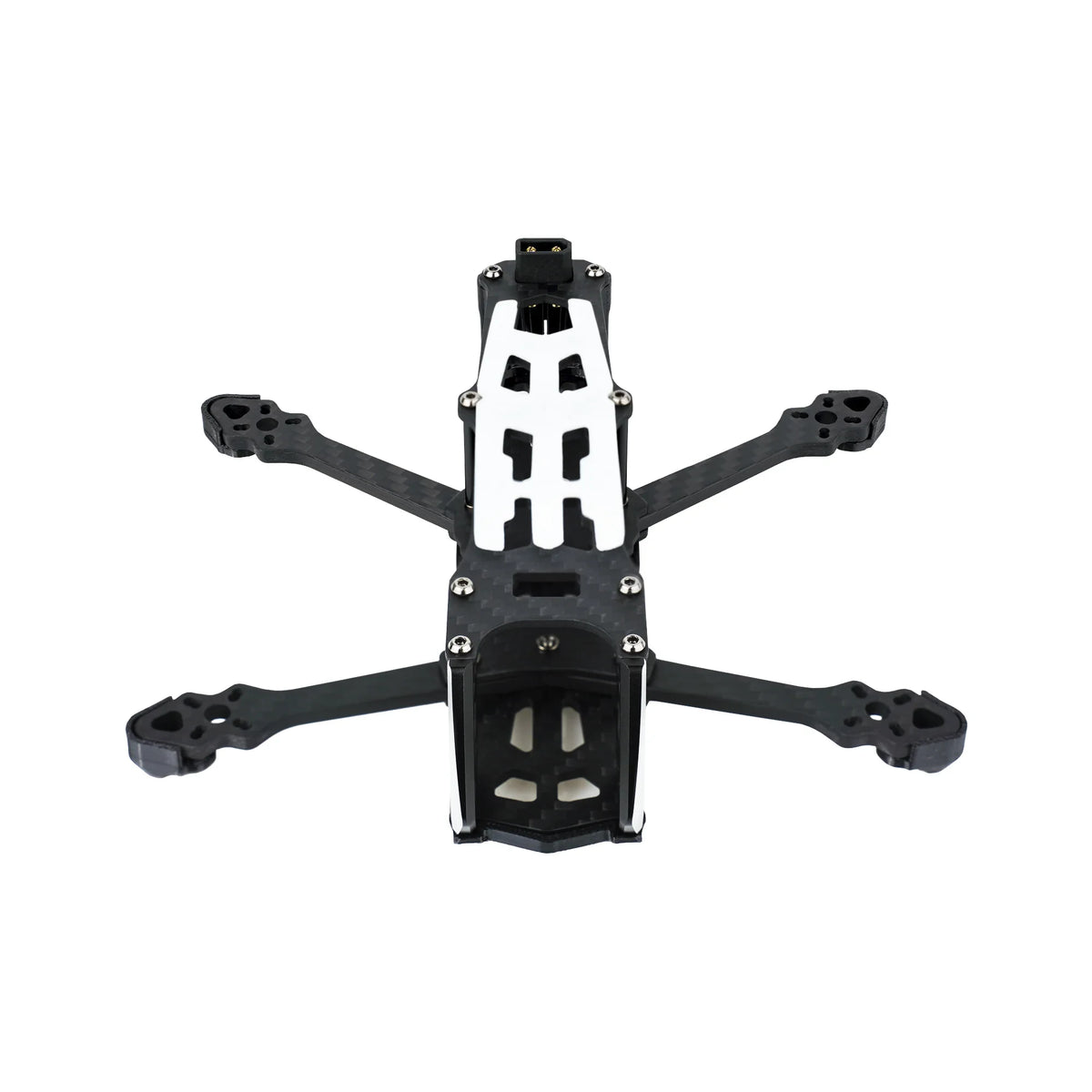 DeepSpace SEEKER 3 FPV frame kit viewed from the front, showing the white top plate and four motor arms.