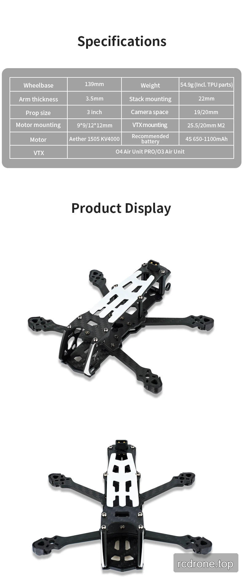 DeepSpace SEEKER 3 3-inch FPV frame kit feature and specification overview — section 4 of 6