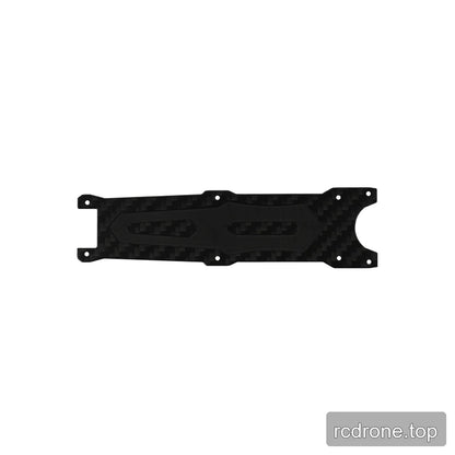 Long carbon-fiber frame plate with twin elongated recessed openings, edge mounting holes, and a rounded end cutout.