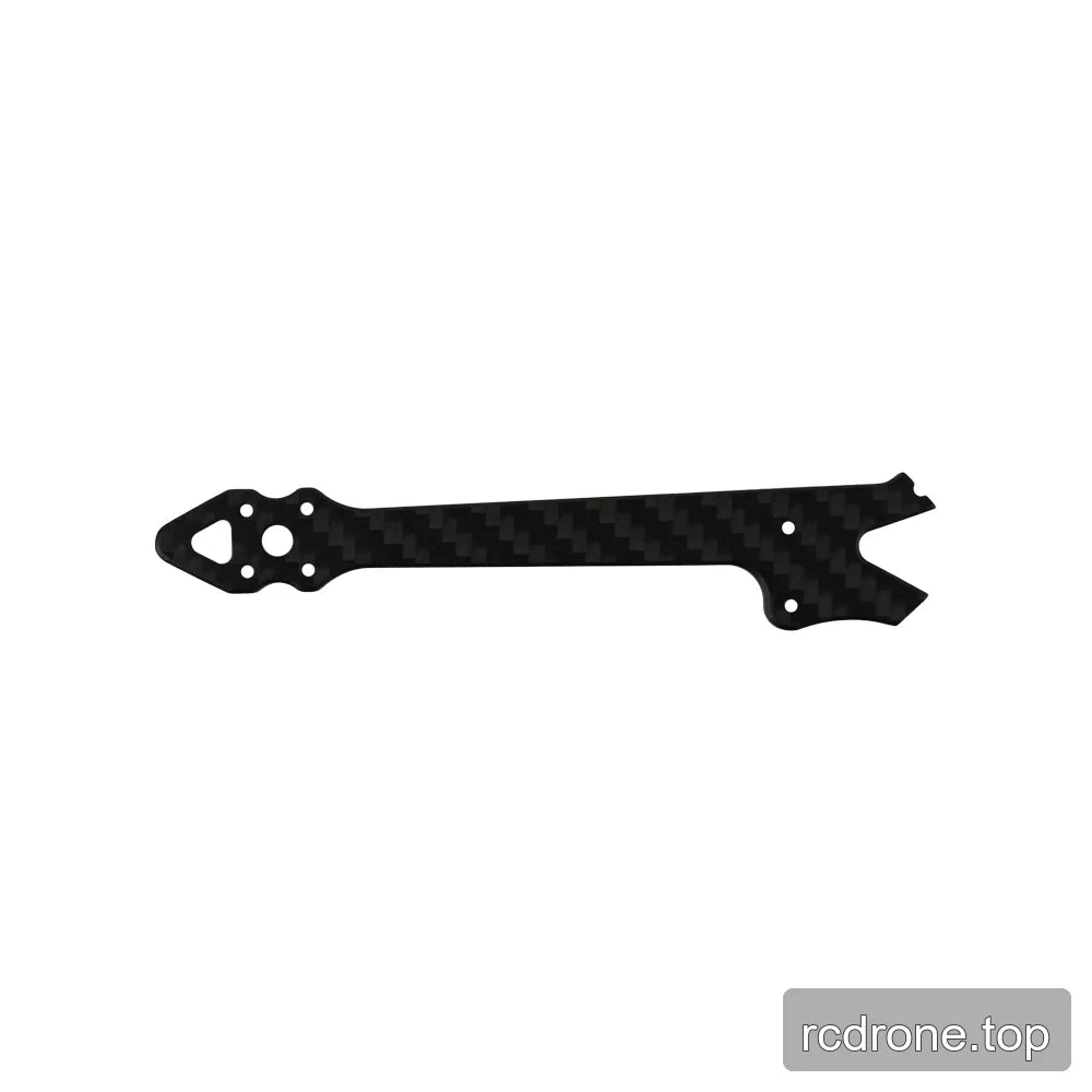 Carbon-fiber frame arm with a triangular tip opening, round mounting holes, straight shaft, and forked opposite end.