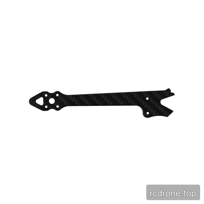 Carbon-fiber frame arm with a triangular tip opening, round mounting holes, straight shaft, and forked opposite end.