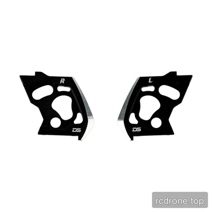 Pair of black metal side plates marked R and L, each with large shaped cutouts and DS logo markings.