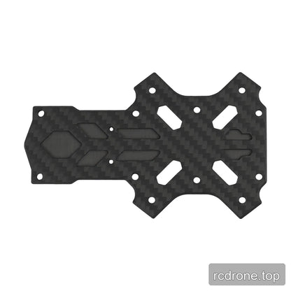 Black woven-pattern FPV frame replacement plate with a broad slotted section, four angled openings, and mounting holes.