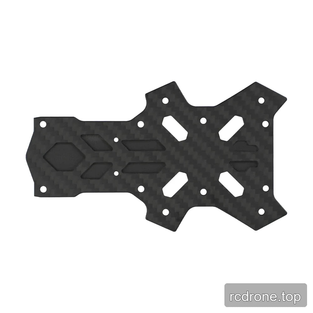 Black woven-pattern FPV frame replacement plate with a wide slotted section, angled cutouts, and multiple holes.