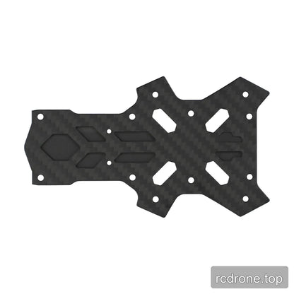 Black woven-pattern FPV frame replacement plate with a wide slotted section, angled cutouts, and multiple holes.