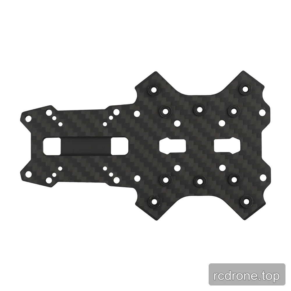 Black woven-pattern FPV frame replacement plate with circular inserts, rectangular openings, and a long central slot.