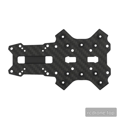 Black woven-pattern FPV frame replacement plate with circular inserts, rectangular openings, and a long central slot.
