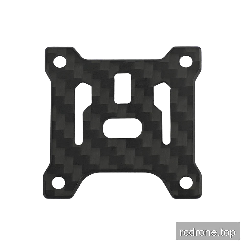 Square black woven-pattern FPV frame replacement plate with four large corner holes and several central slots.
