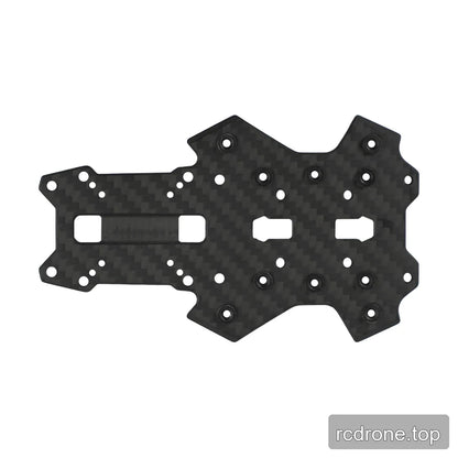 Black woven-pattern FPV frame replacement plate with many mounting holes, round inserts, and rectangular cutouts.