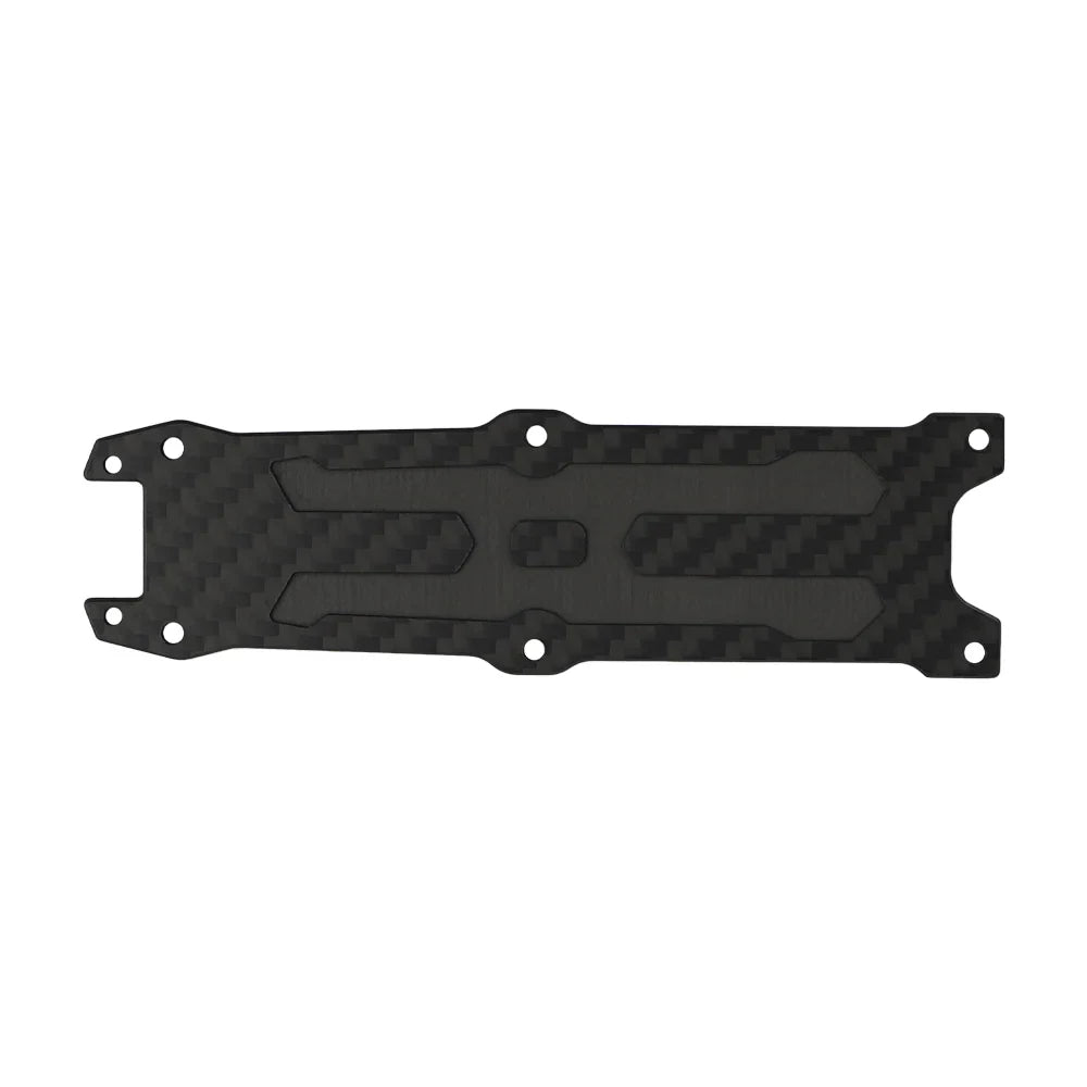 Long black woven-pattern FPV frame replacement plate with rounded ends, mounting holes, and recessed center cutouts.