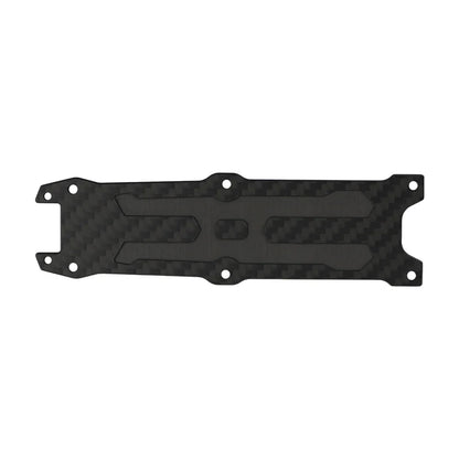 Long black woven-pattern FPV frame replacement plate with rounded ends, mounting holes, and recessed center cutouts.