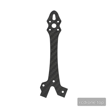 Long black woven-pattern FPV frame arm plate with a rounded slotted tip, circular opening, and forked end.