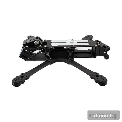 DeepSpace SEEKER5 FPV frame kit in a left-side three-quarter view, showing the white top inserts and open central electronics bay.
