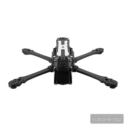 DeepSpace SEEKER5 carbon-fiber FPV frame kit viewed from the rear, with four arms, raised top plate, and rear bracket visible.