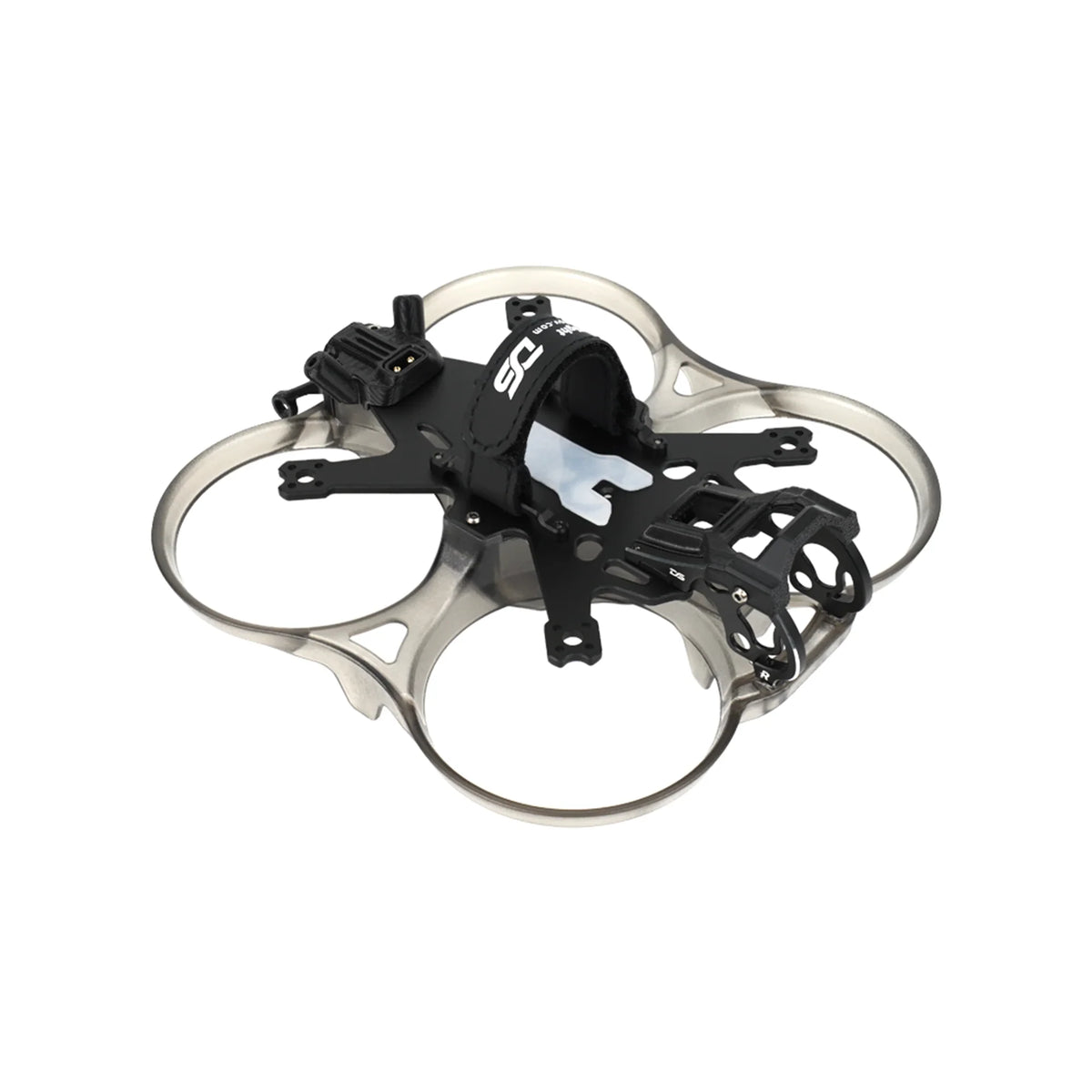 DeepSpace Stellar 25 cinewhoop frame shown from the front-right, with translucent duct guards and black frame plates.