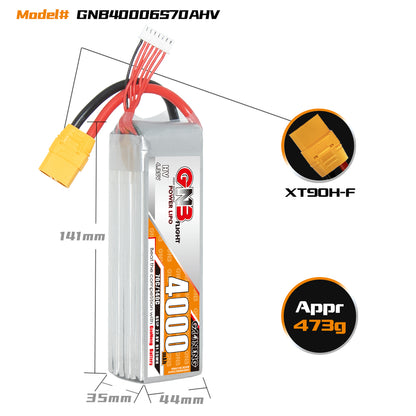 باتری GAONENG GNB LiHV 6S 22.8V 4000mAh 70C LiPo با کانکتور XT90