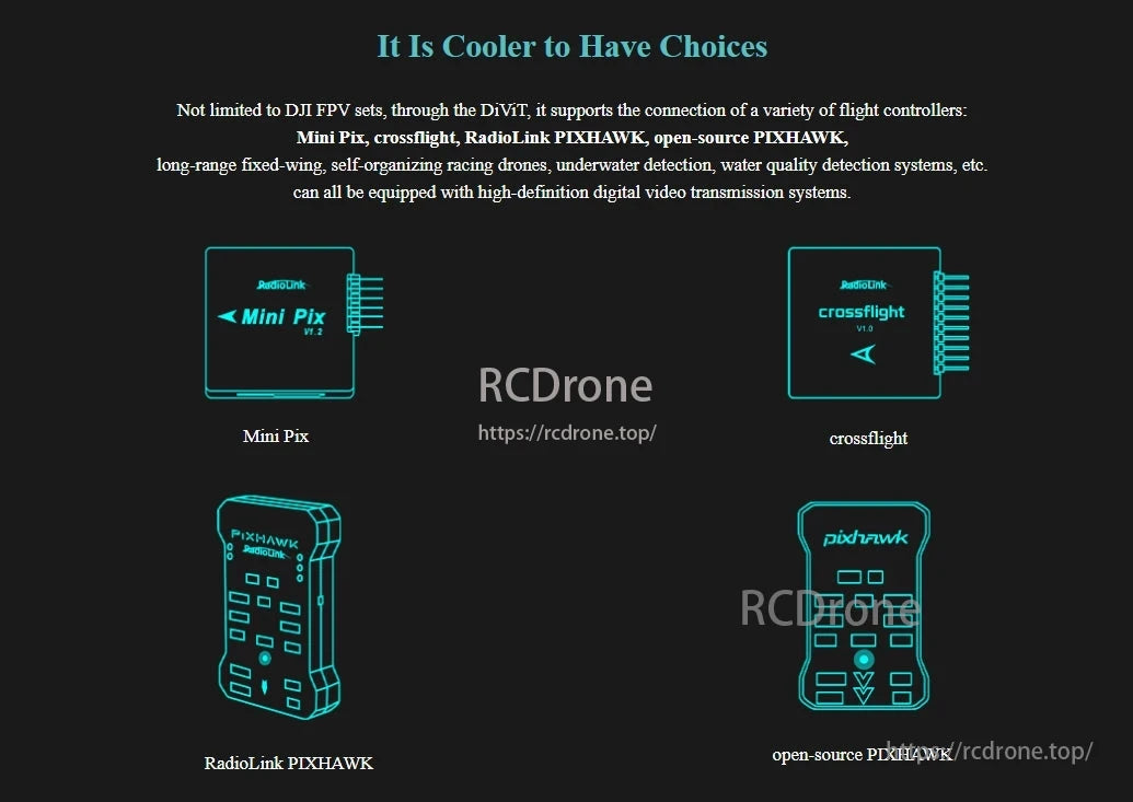 The DiViT HD Adapter supports multiple flight controllers and enables high-definition video transmission for drones and underwater detection.