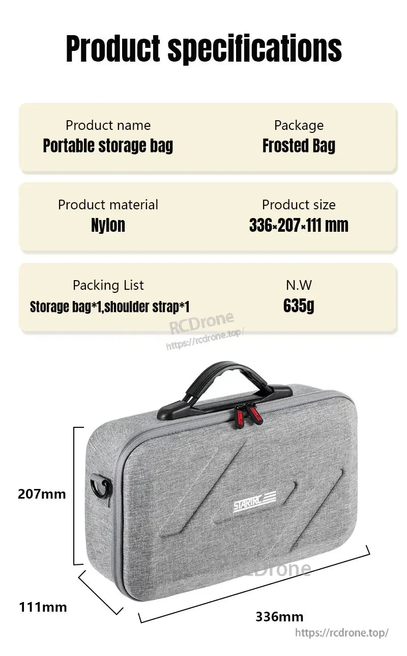 DJI FLIP Carrying Case, Lightweight nylon storage bag, 336×207×111mm, weighs 635g, includes shoulder strap for easy portability.