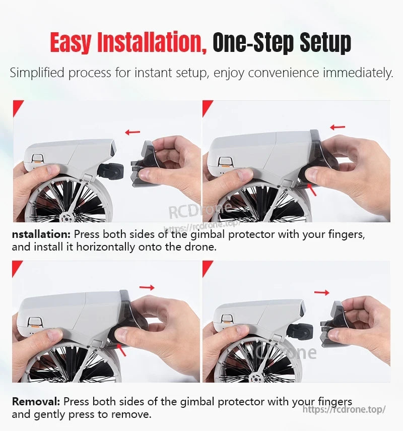 DJI Flip Gimbal Cover, Install by pressing gimbal protector sides horizontally; remove by pressing sides and pulling gently. One-step, easy setup.