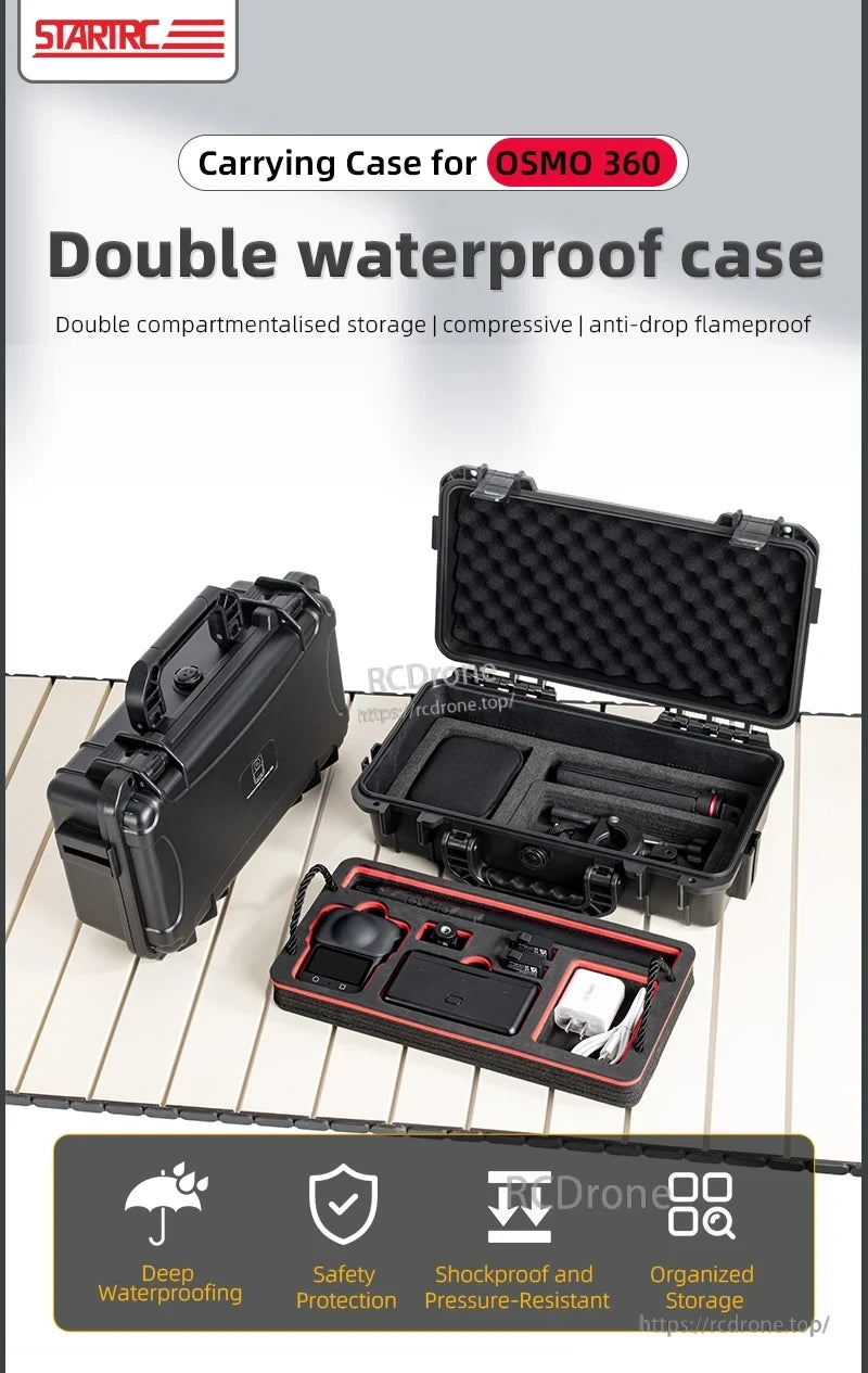 DJI Osmo 360 Travel Case, Double waterproof case for OSMO 360, featuring shockproof, organized storage and deep waterproofing.