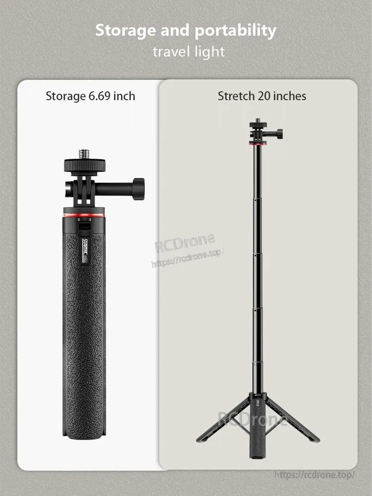 DJI Selfie Stick, Compact 6.69" selfie stick extends to 20", portable design.