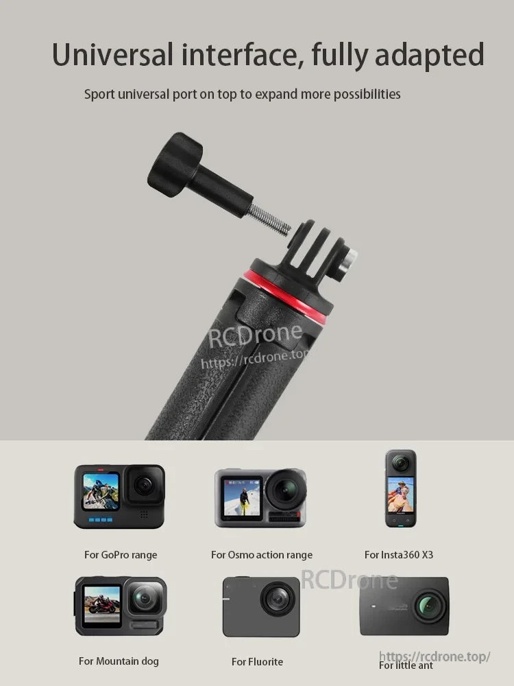 DJI Selfie Stick, Universal mount compatible with GoPro, Osmo, Insta360, Mountain Dog, Fluorite, and Little Ant action cameras.