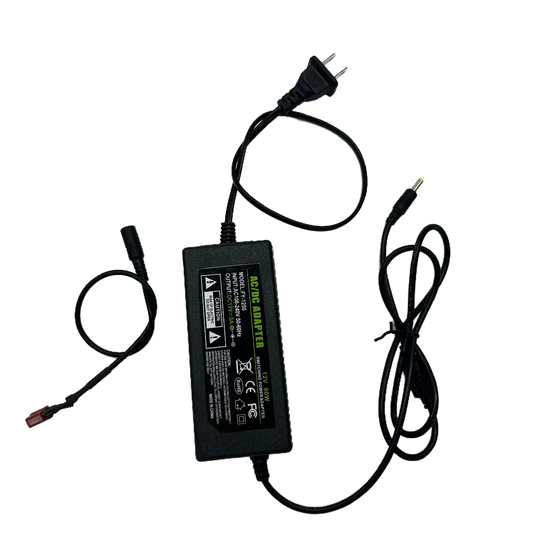 12V 5A DC 4.0×1.7 power adapter with AC plug, inline adapter brick, and attached DC output cable