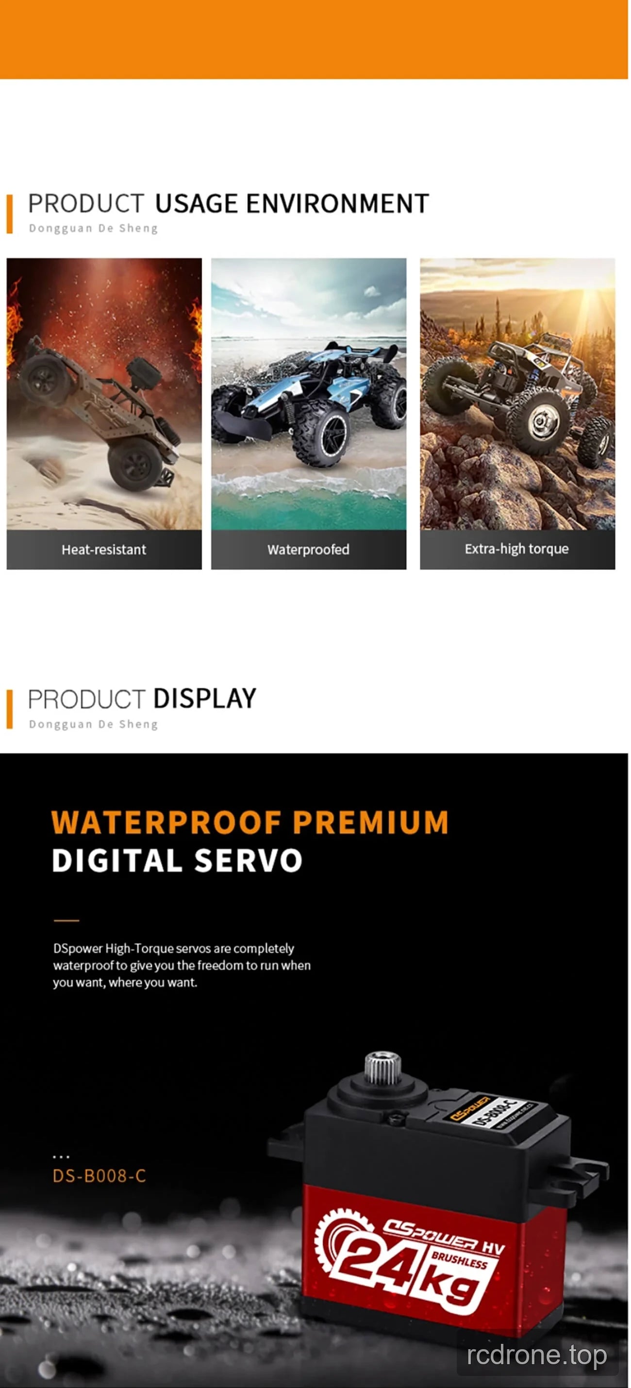 DSpower DS-B008-C brushless HV servo with RC off-road vehicle application graphics — section 2 of 4