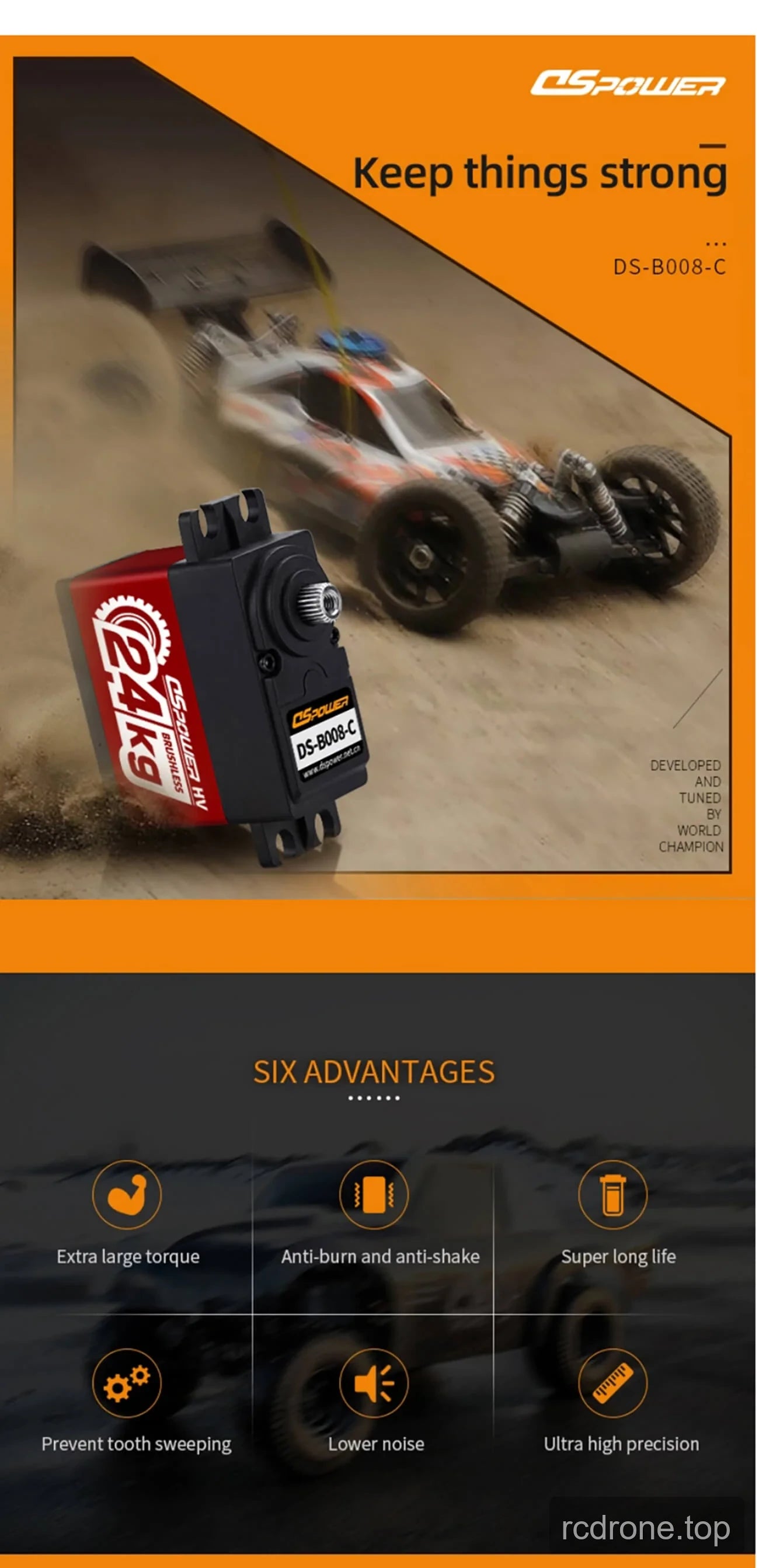 DSpower DS-B008-C brushless HV servo with RC off-road vehicle application graphics — section 1 of 4