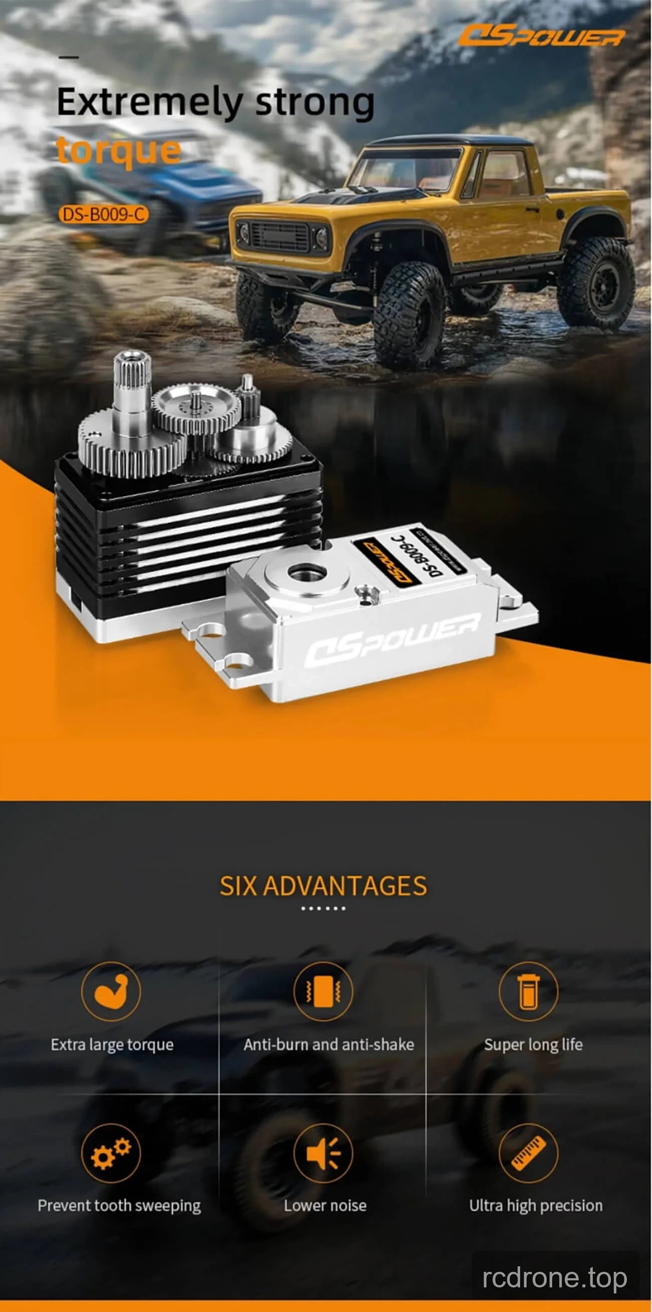 DSpower DS-B009-C brushless servo motor with gear train and mounting hardware — section 1 of 5