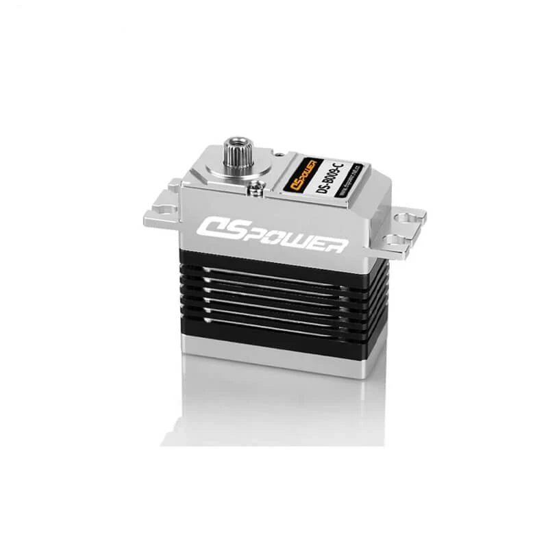 Silver and black DSpower DS-B009-C servo motor shown upright with splined output shaft and mounting tabs.
