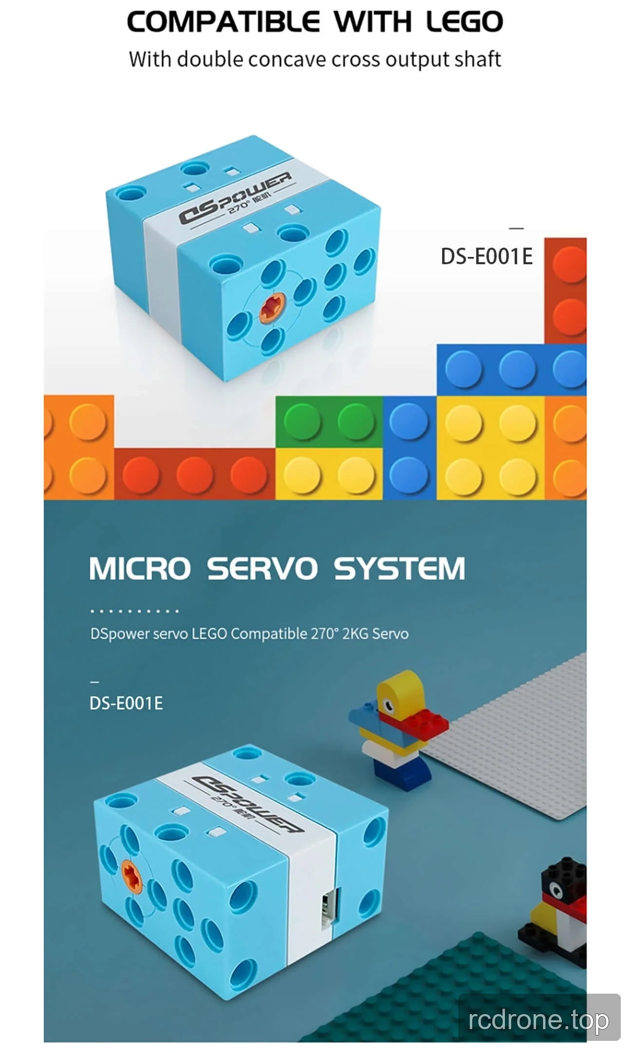 DSpower DS-E001E building-block servo application and feature graphic — section 3 of 5