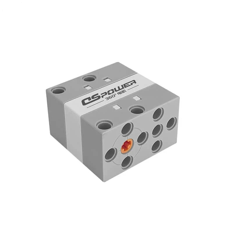 Gray DSpower DS-E001F servo motor viewed from the output face, with an orange central hub surrounded by mounting holes.