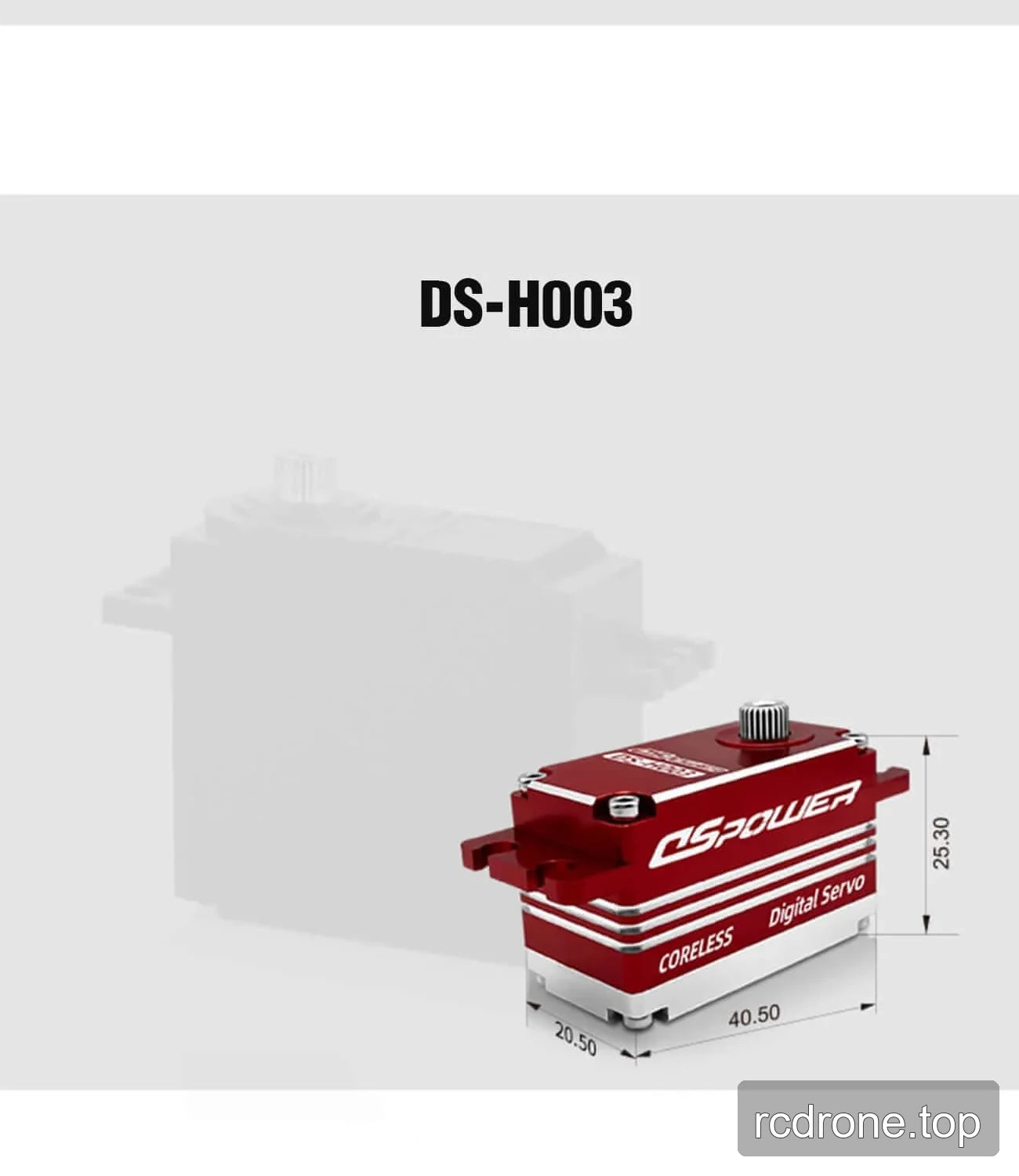 DSpower DS-H003 red and silver coreless digital servo with dimensional graphic — section 4 of 4