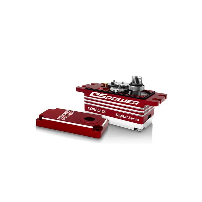 DSpower DS-H003 servo with its red top cover removed, exposing the internal gears and output shaft.
