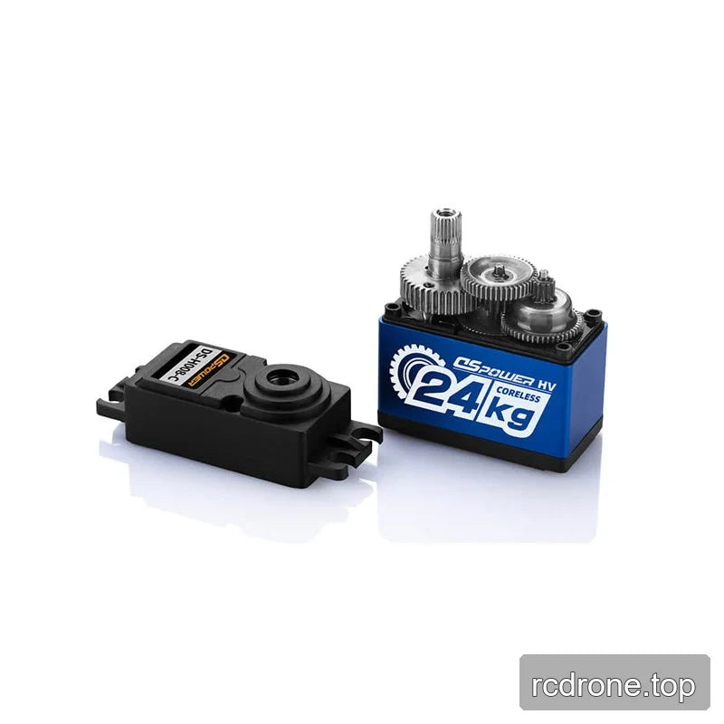 Opened DSpower DS-H008-C servo motor showing the internal metal gear assembly beside the removed black top cover.