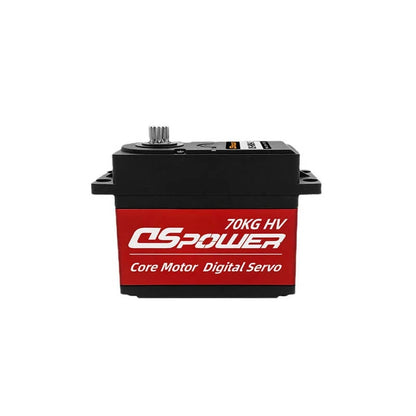Red and black DSpower DS-H009-C servo motor with a metal output spline and side mounting tabs.