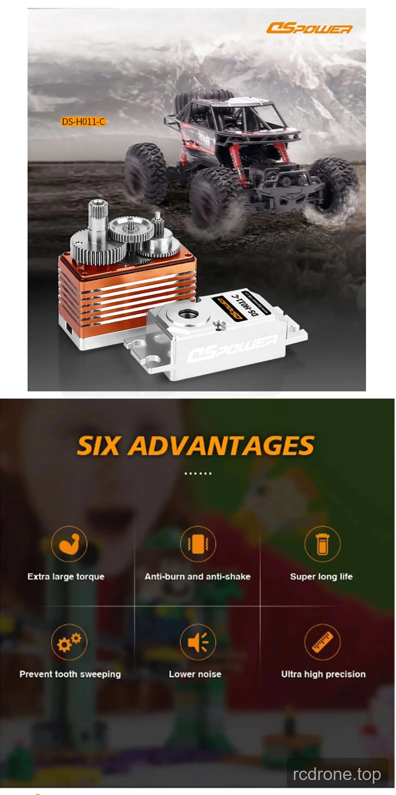 DSpower DS-H011-C servo motor with gear assembly and mounting accessories — section 1 of 3