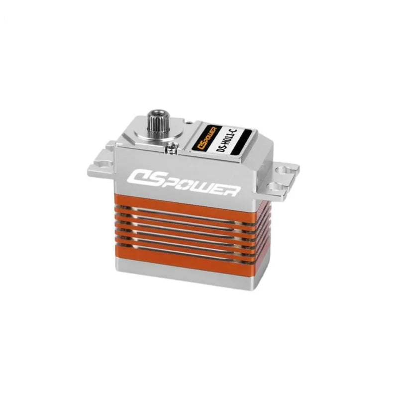 Silver and orange DSpower DS-H011-C servo motor with a splined output shaft and mounting tabs.
