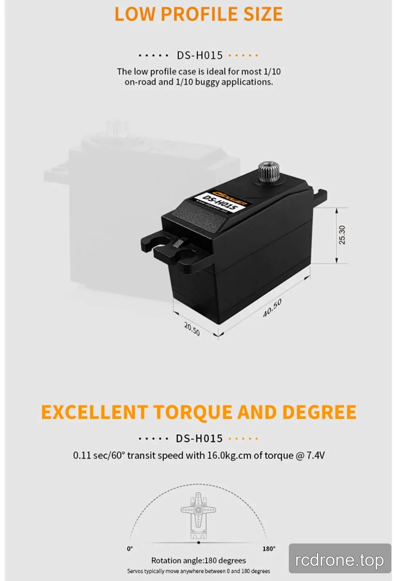 DSpower DS-H015 low-profile digital servo with mounting hardware and RC car applications — section 4 of 5
