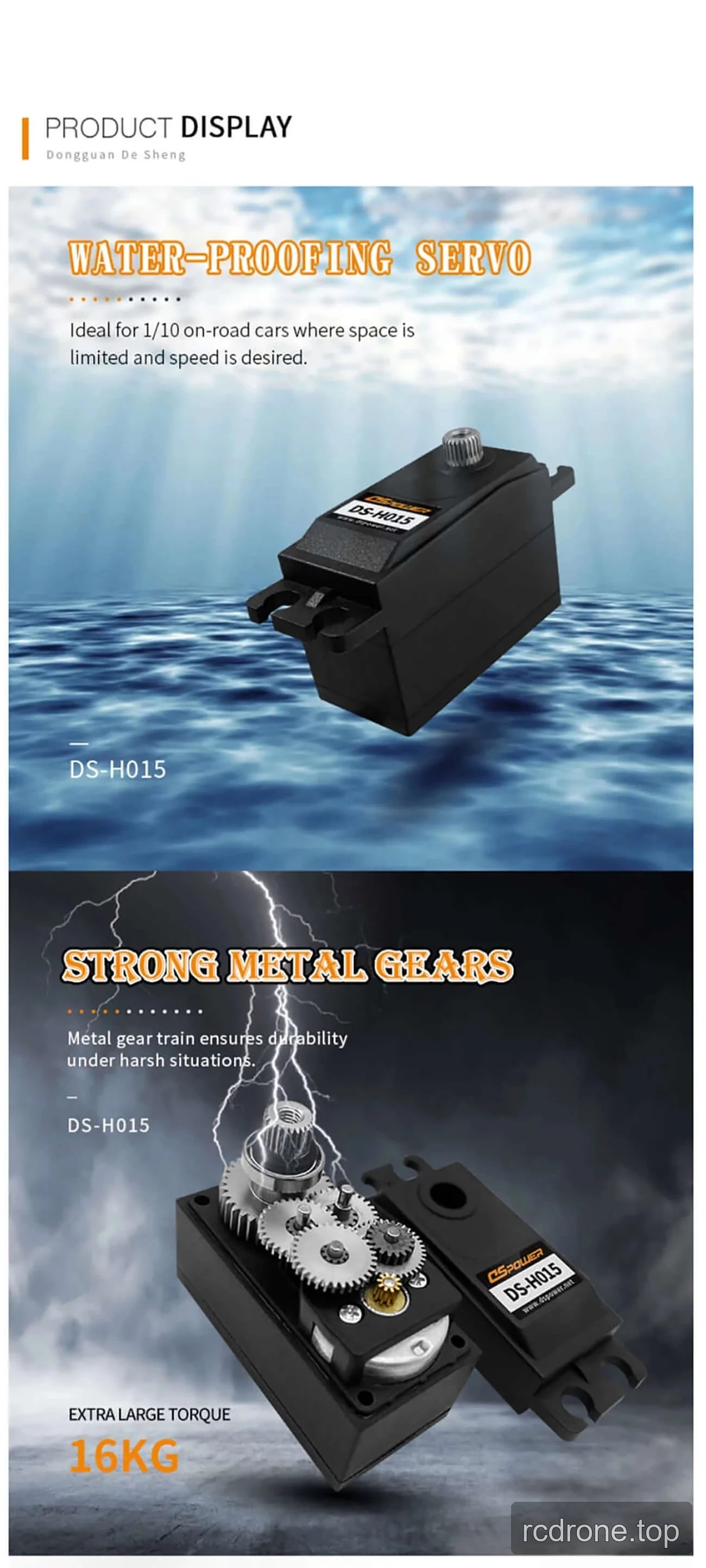 DSpower DS-H015 low-profile digital servo with mounting hardware and RC car applications — section 2 of 5