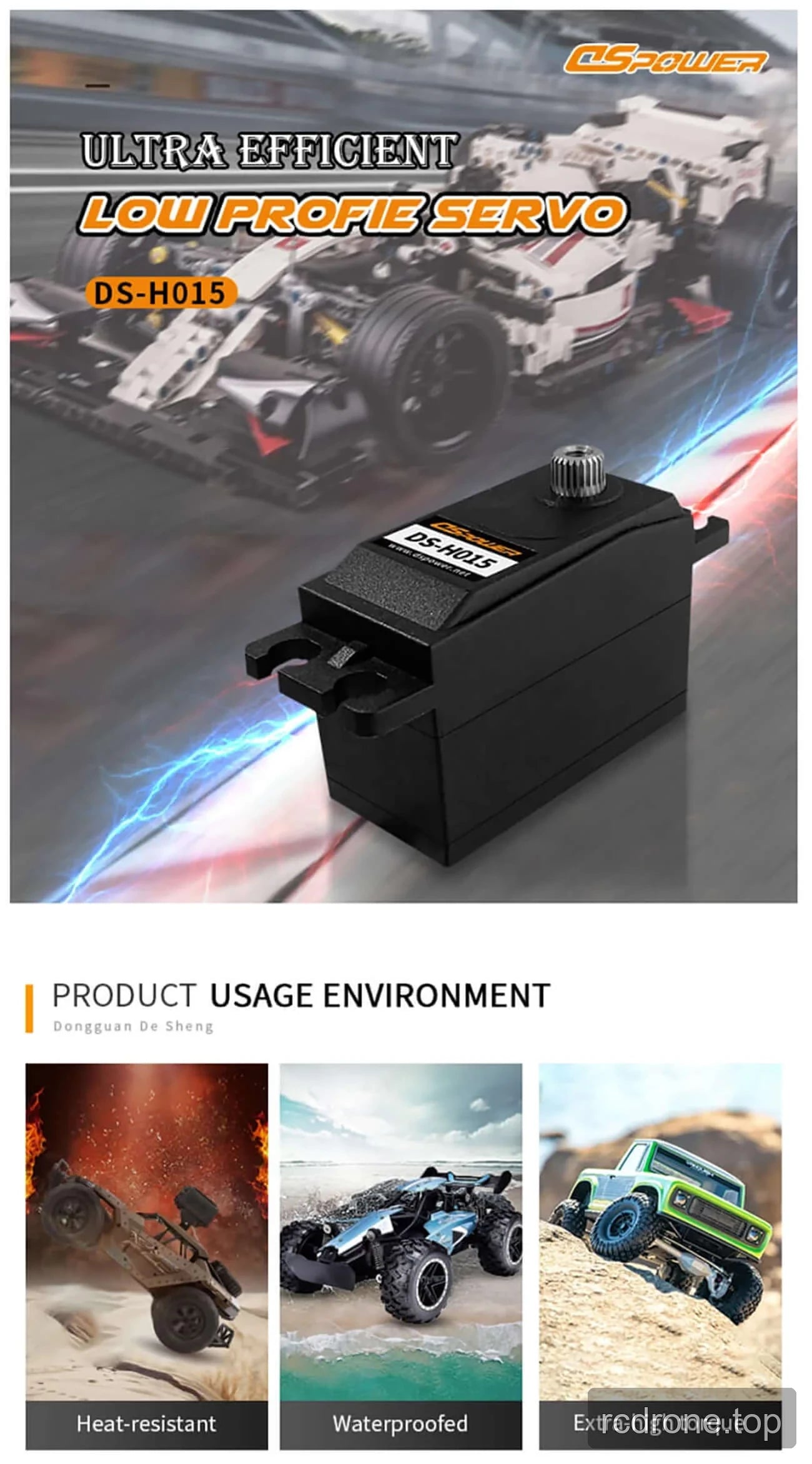 DSpower DS-H015 low-profile digital servo with mounting hardware and RC car applications — section 1 of 5