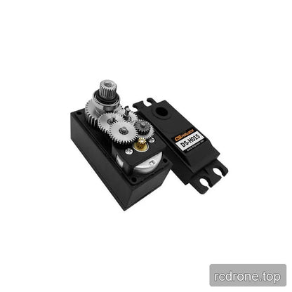 Opened DSpower DS-H015 servo motor showing the internal gear train, output spline, motor, and removed cover.